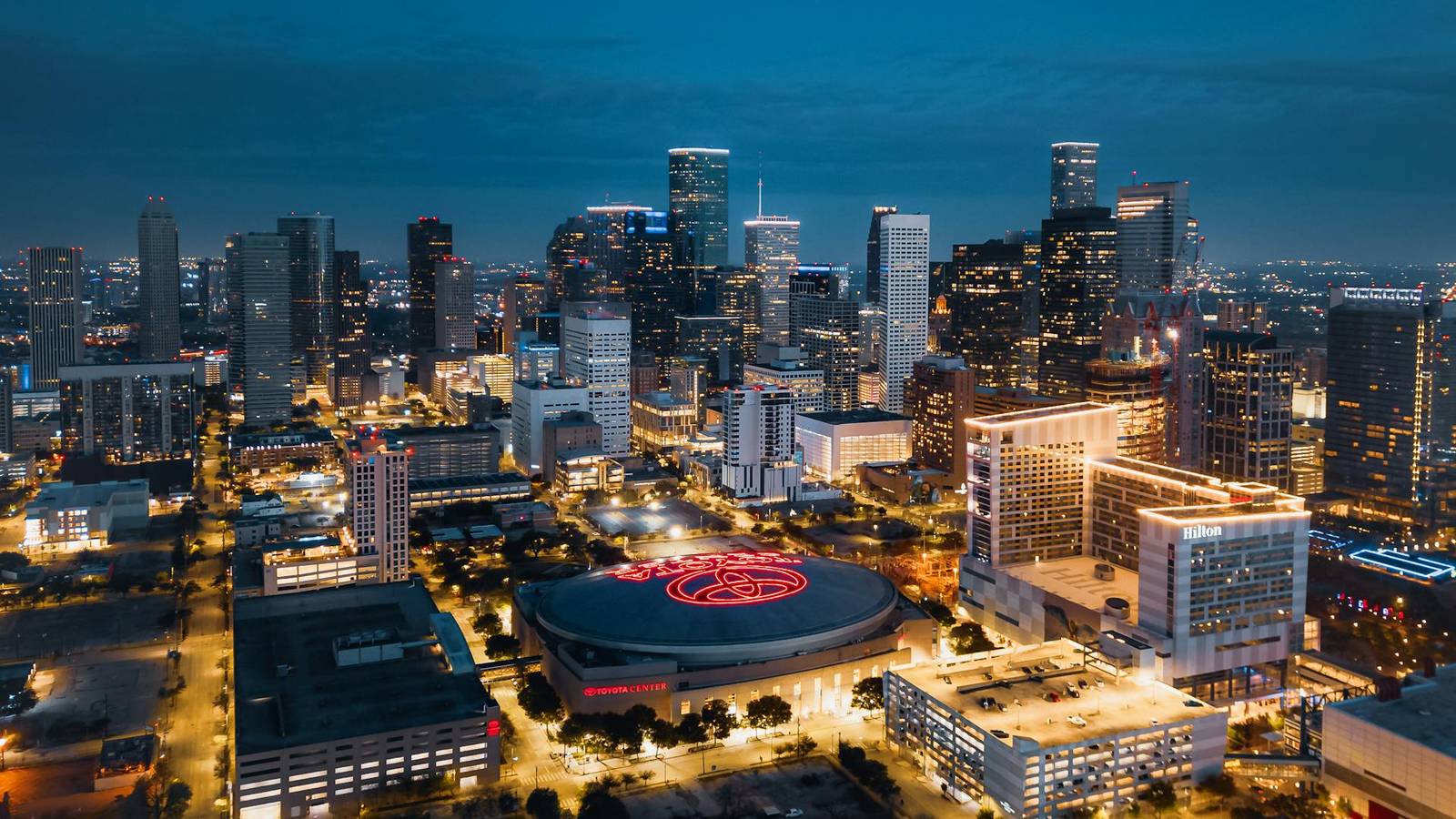 Houston Texas downtown skyline at night